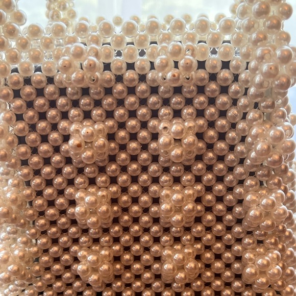 Beaded/Pearl Handmade Tote. White. Satin lined Interior. - Picture 8 of 15
